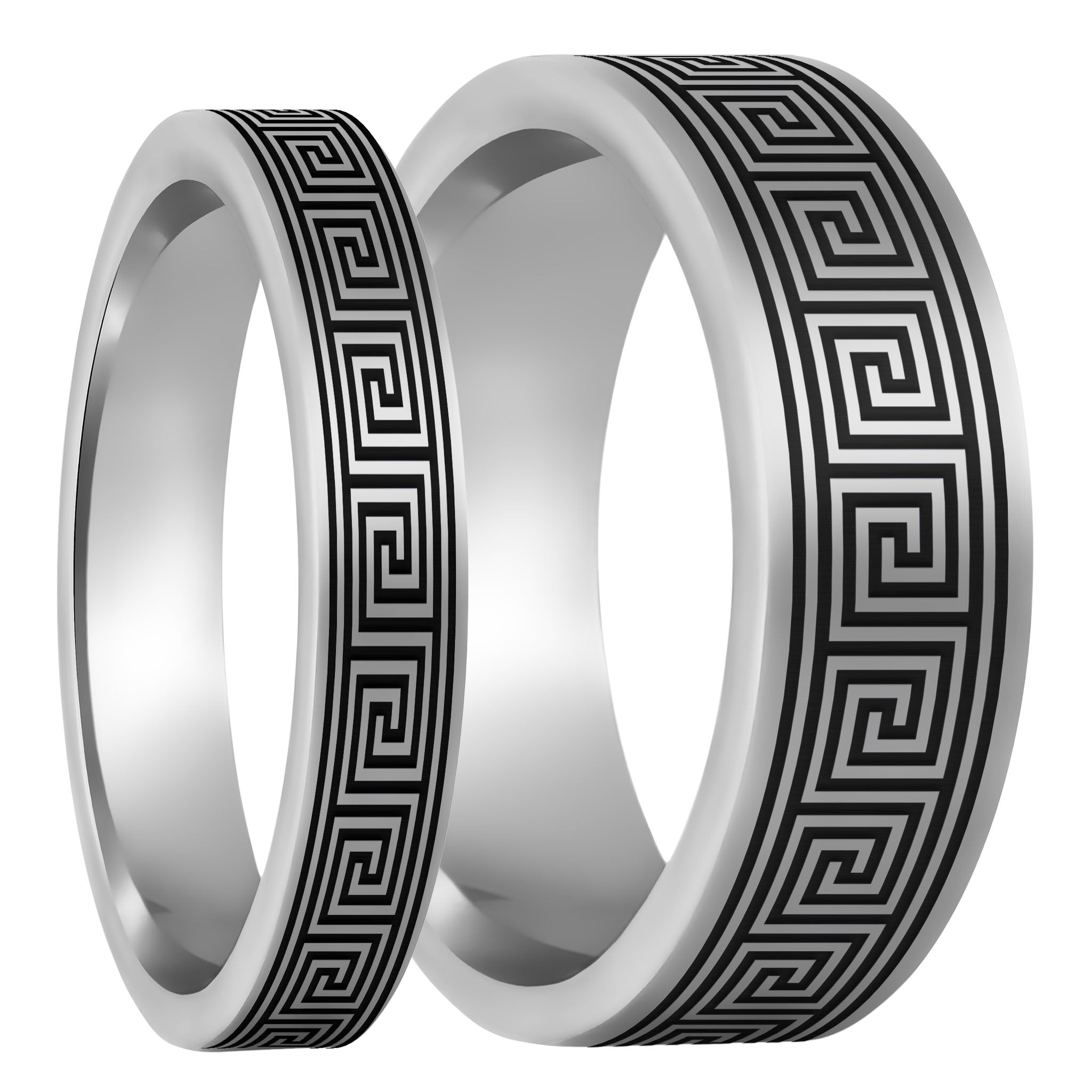 Greek Key Tungsten Couple s Matching Wedding Band Set Vansweden