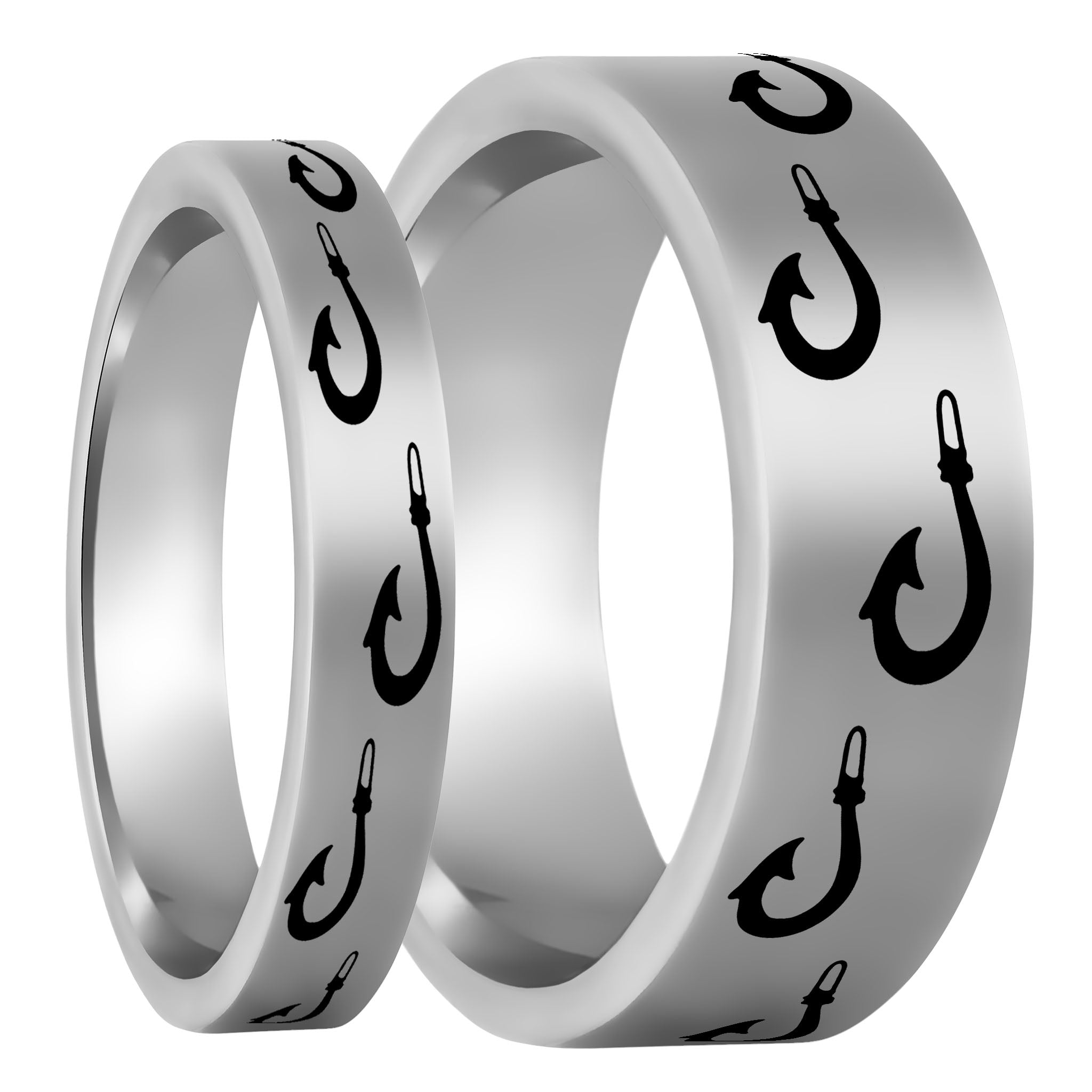 Fishing Hook Tungsten Couple's Matching Ring Set