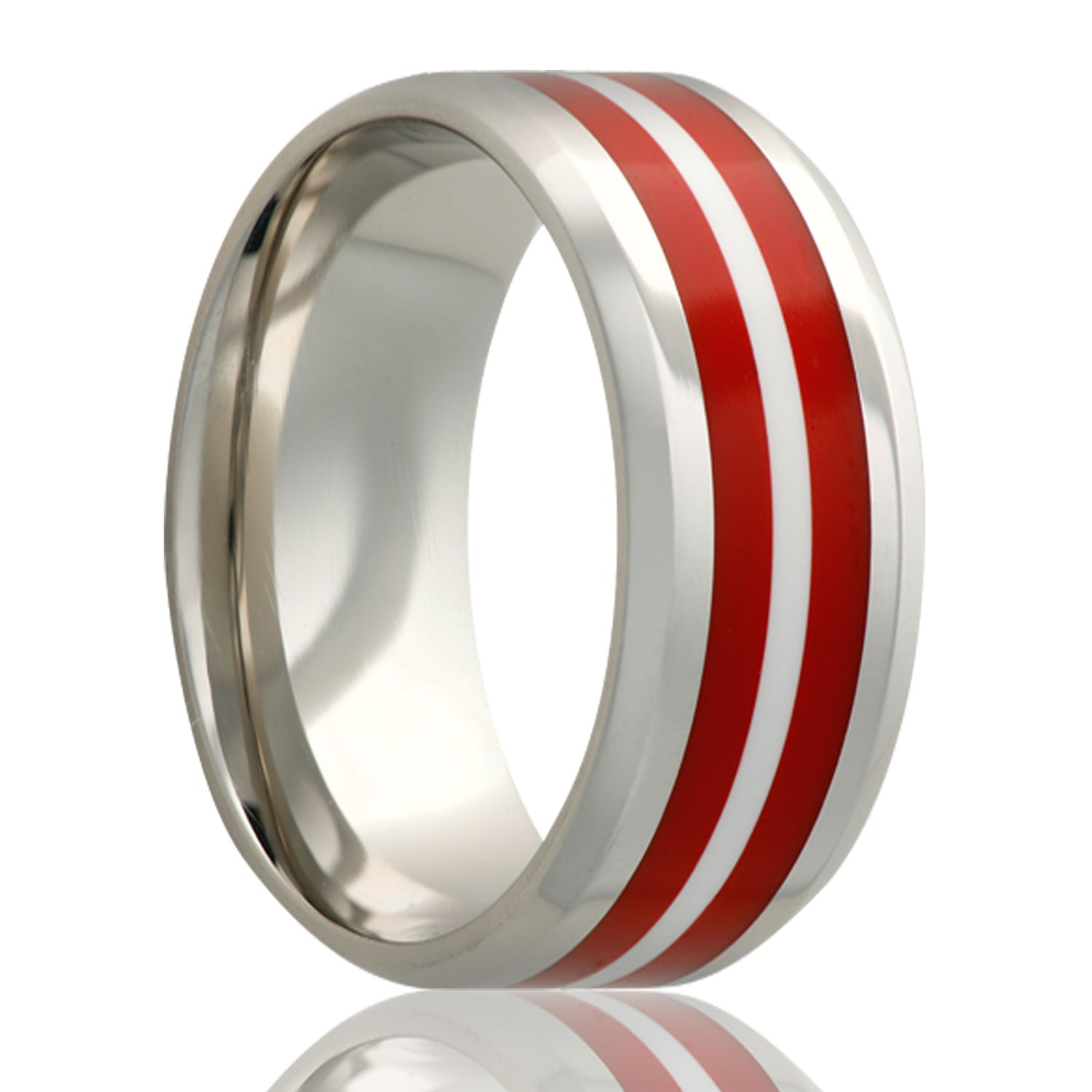 Bague en titane incrust de rayures rouges