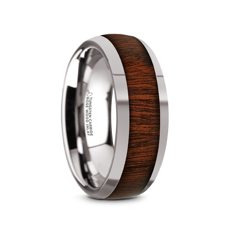 8mm Tungsten Rose Wood Inlay Ring for Men, Tungsten Wood Inlay, hot Men's Wedding Band, Engagement Ring, Free Personalization, Anniversary Band