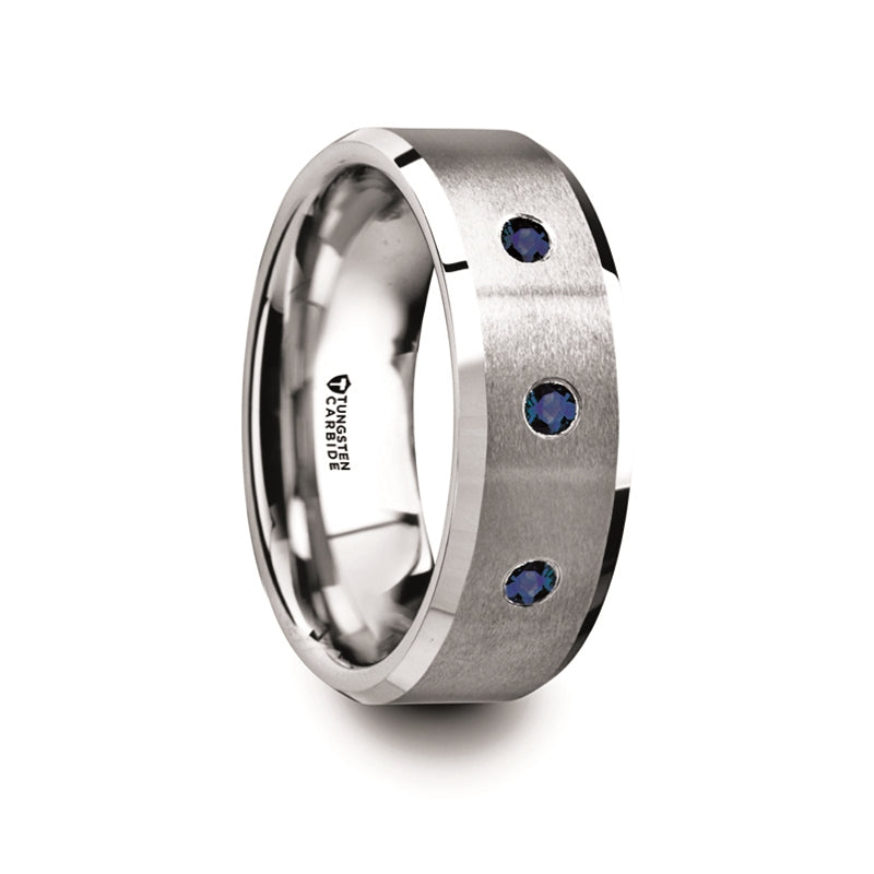 Tungsten carbide ring hot sale with blue sapphire