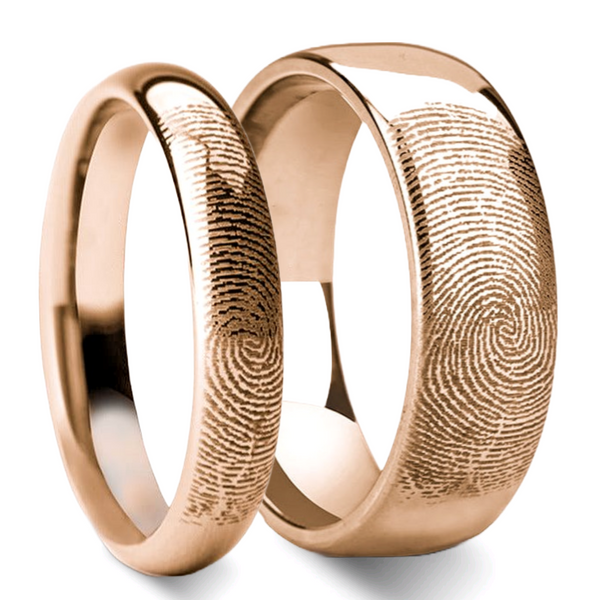 Custom Actual Fingerprint Ring Two Tone Silver and Rose Gold Engraved Wedding Band newest Matte Titanium Ring- 5mm