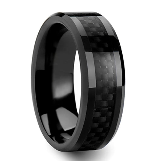 Black Titanium Men's Wedding Band with Black Carbon Fiber Inlay