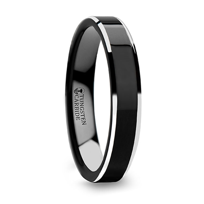 Black Tungsten Men's Wedding Band with Contrasting Silver Edges