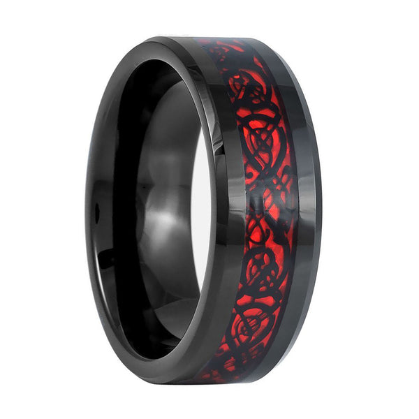 Tungsten outlets Ring, Mens Tungsten Wedding Band, Celtic Spiral and Red Guitar String Inlaid Wedding Band，Personalized Ring