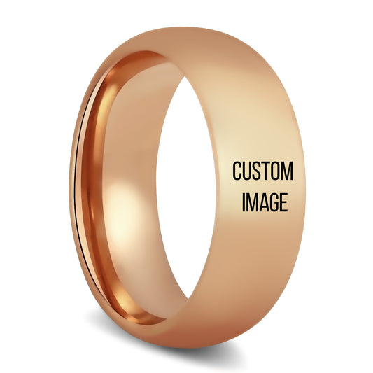 Custom Image Engraved Rose Gold Tungsten Ring