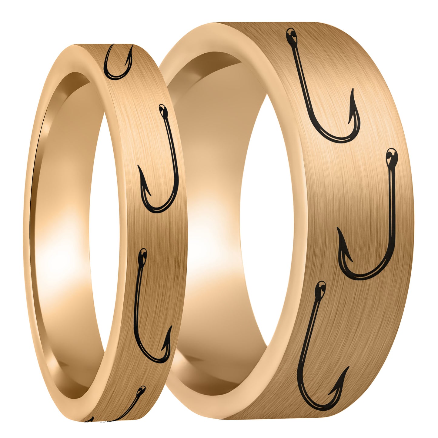 https://www.vanswedenjewelers.com/cdn/shop/files/fishing-hook-brushed-rose-gold-tungsten-couples-matching-wedding-band-set.jpg?v=1699744370&width=1445