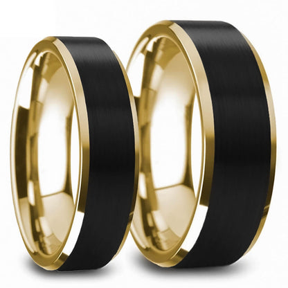 Gold Tungsten Couple's Matching Wedding Band Set with Black Center