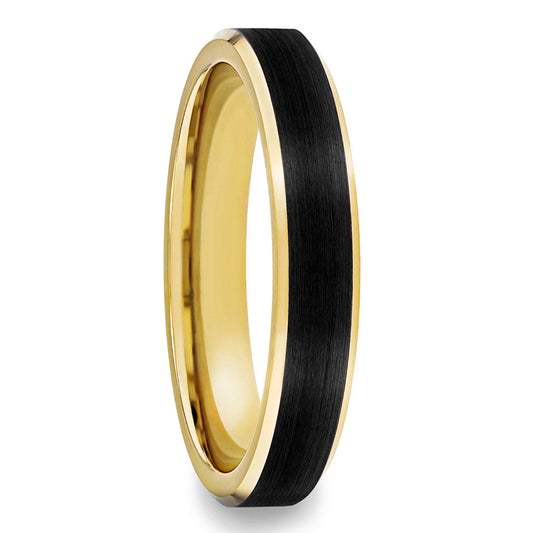 Gold Tungsten Women's Wedding Band with Black Center