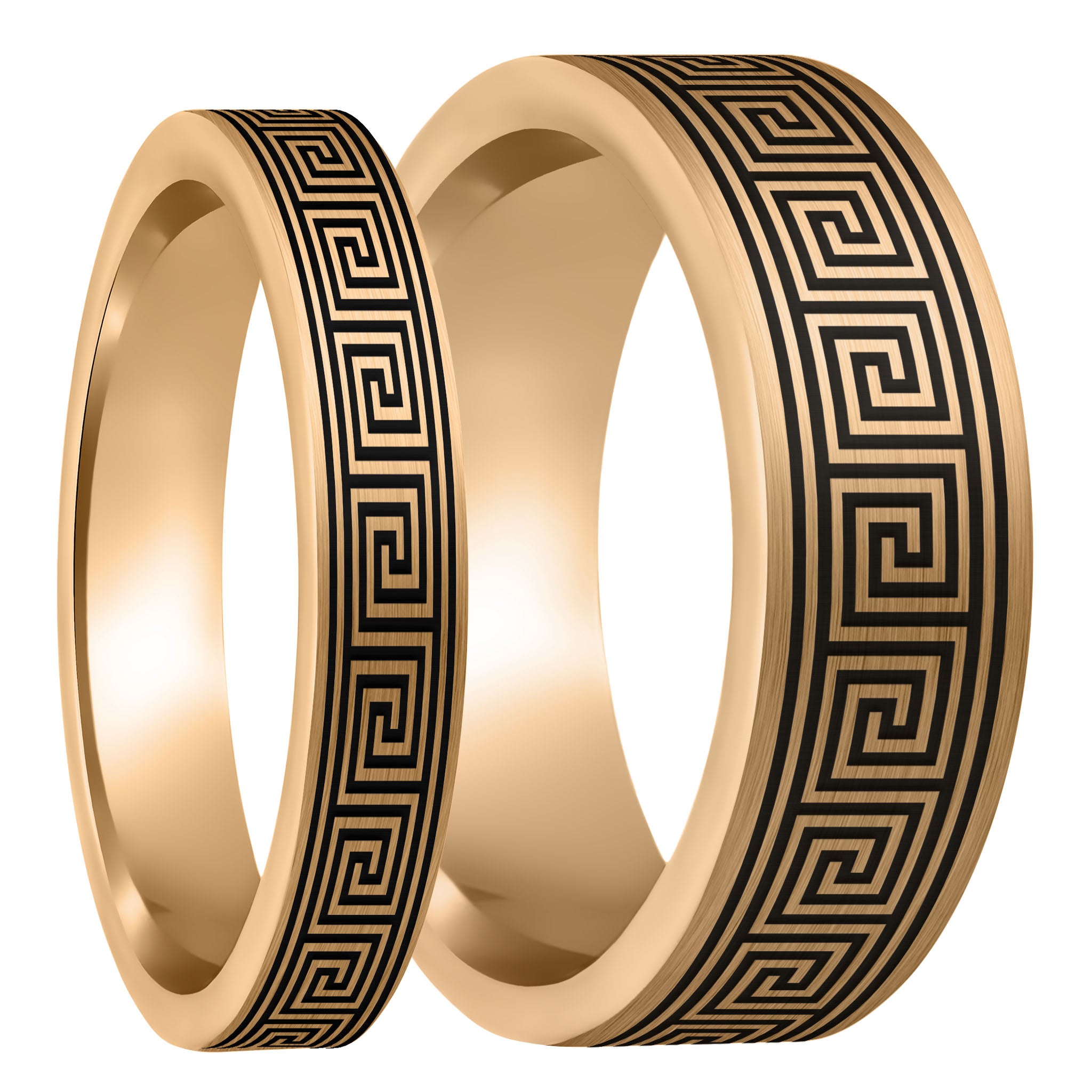 Rose Gold Tungsten Wedding Band 2-Tone 8mm Black Greek Key Design good Engravable