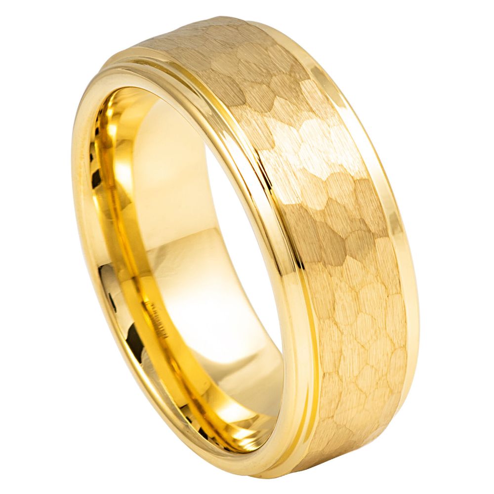 Hammered Gold Tungsten Men's Wedding Band