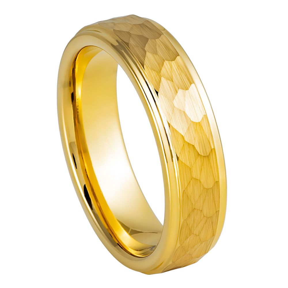 Hammered Gold Tungsten Couple's Matching Wedding Band Set