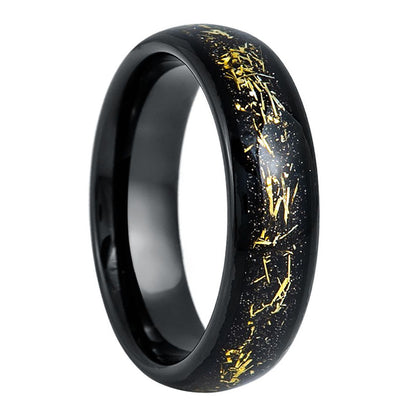 Meteorite Inspired Gold & Black Tungsten Men's Wedding Band