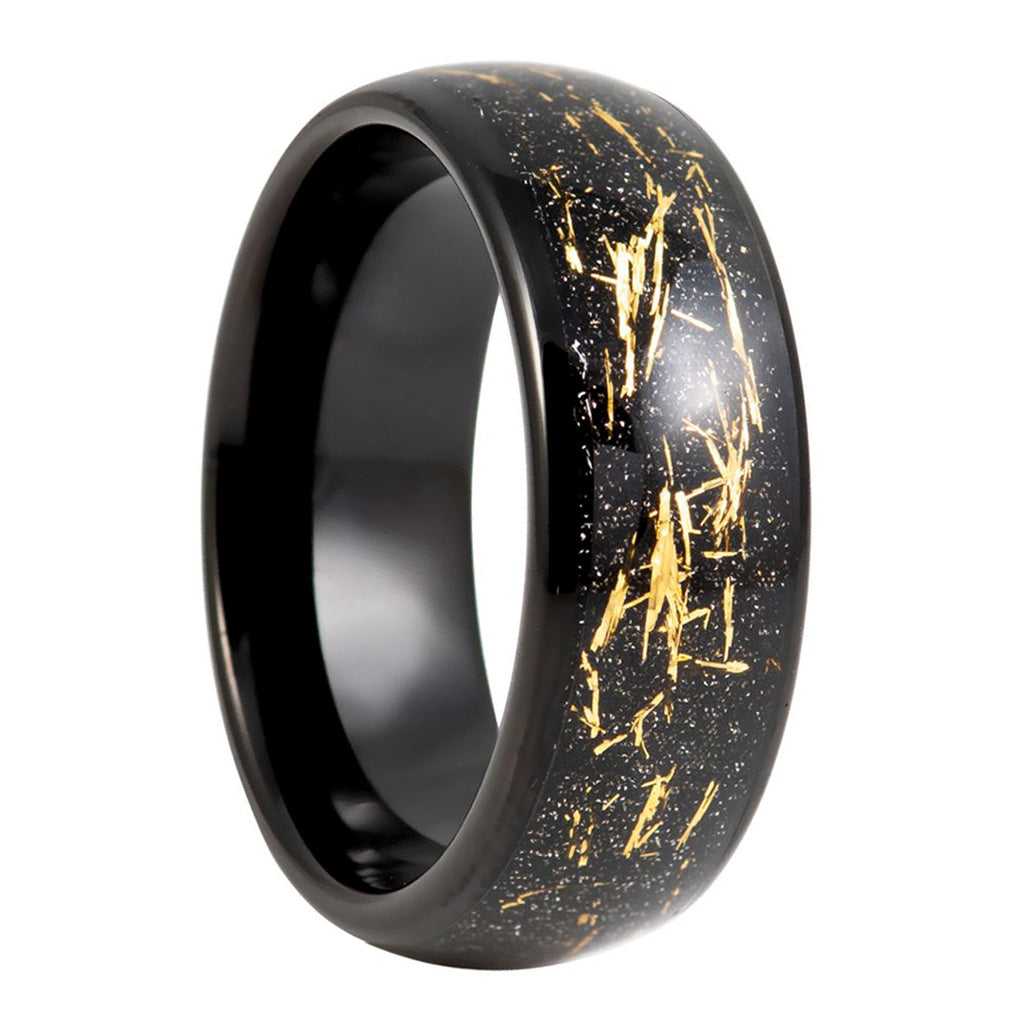 Meteorite Inspired Gold & Black Tungsten Men's Wedding Band