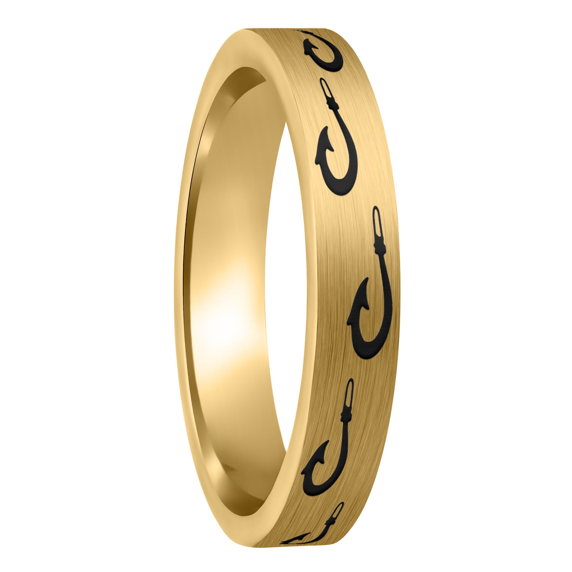 Fishing Hook Brushed Gold Tungsten Women's Wedding Band