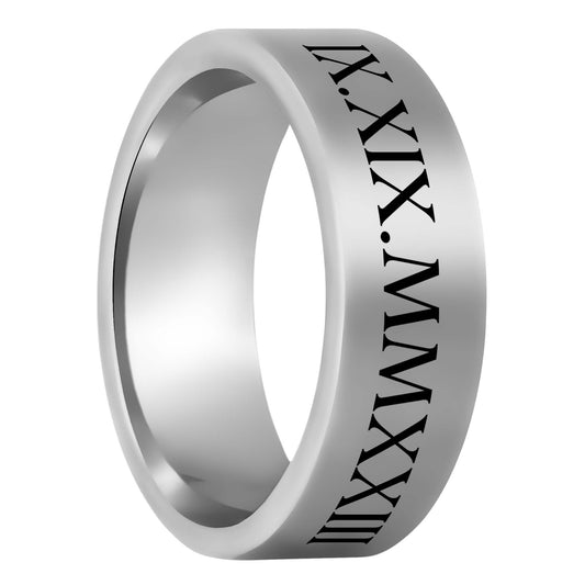 Roman Numeral Date Tungsten Men's Wedding Band