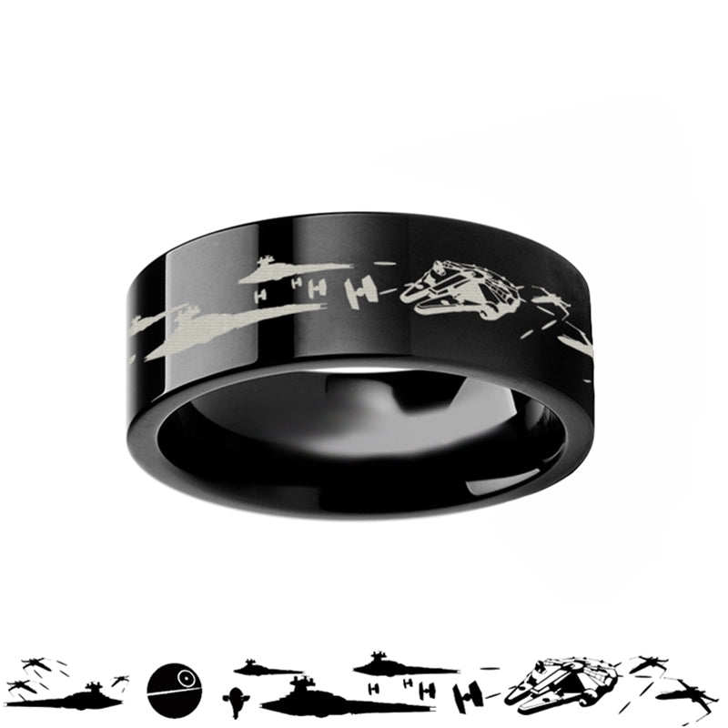 Anillo negro con escena de batalla de Star Wars Joyeros Vansweden