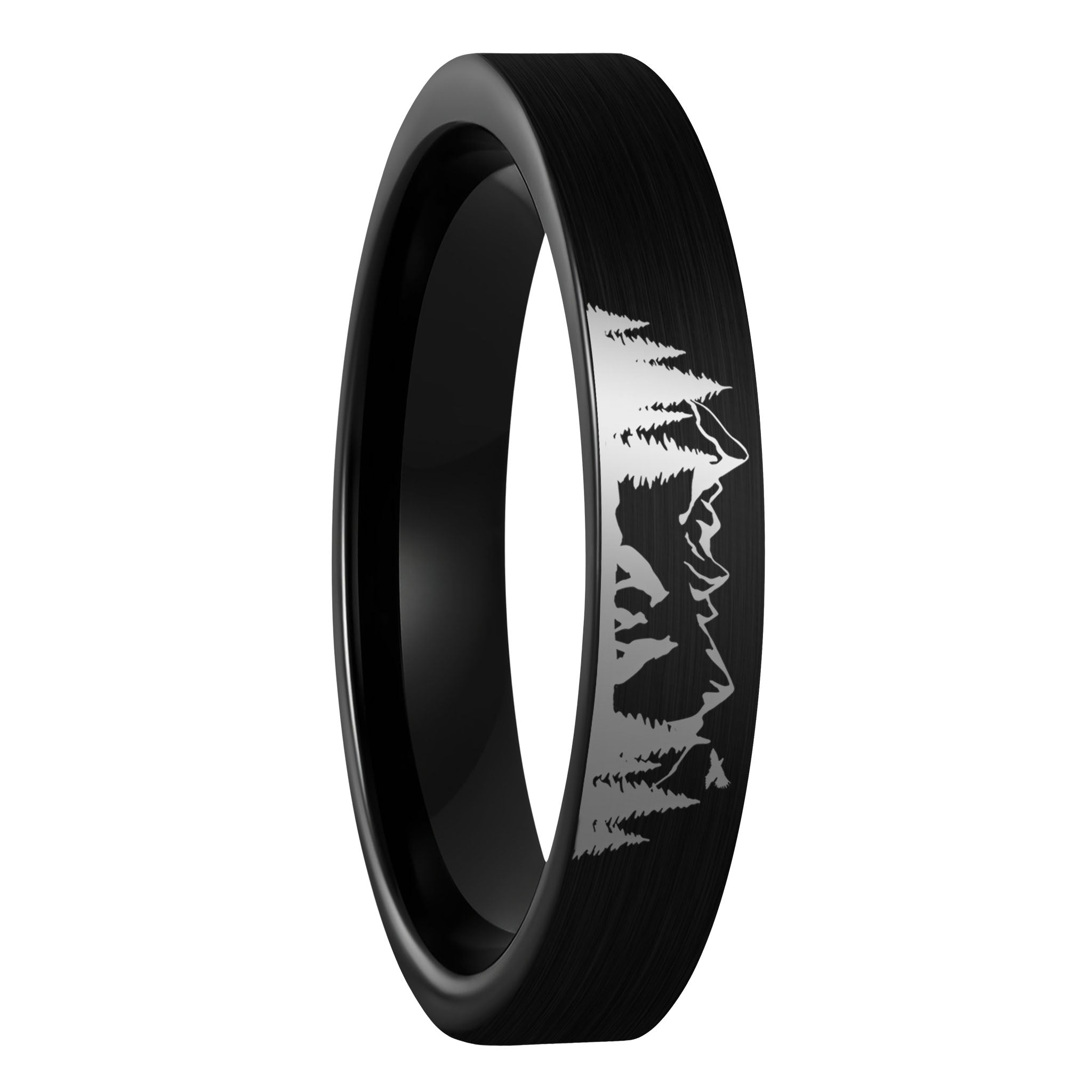 Wolf Landscape Scene Black Tungsten Men's Ring | Vansweden Jewelers