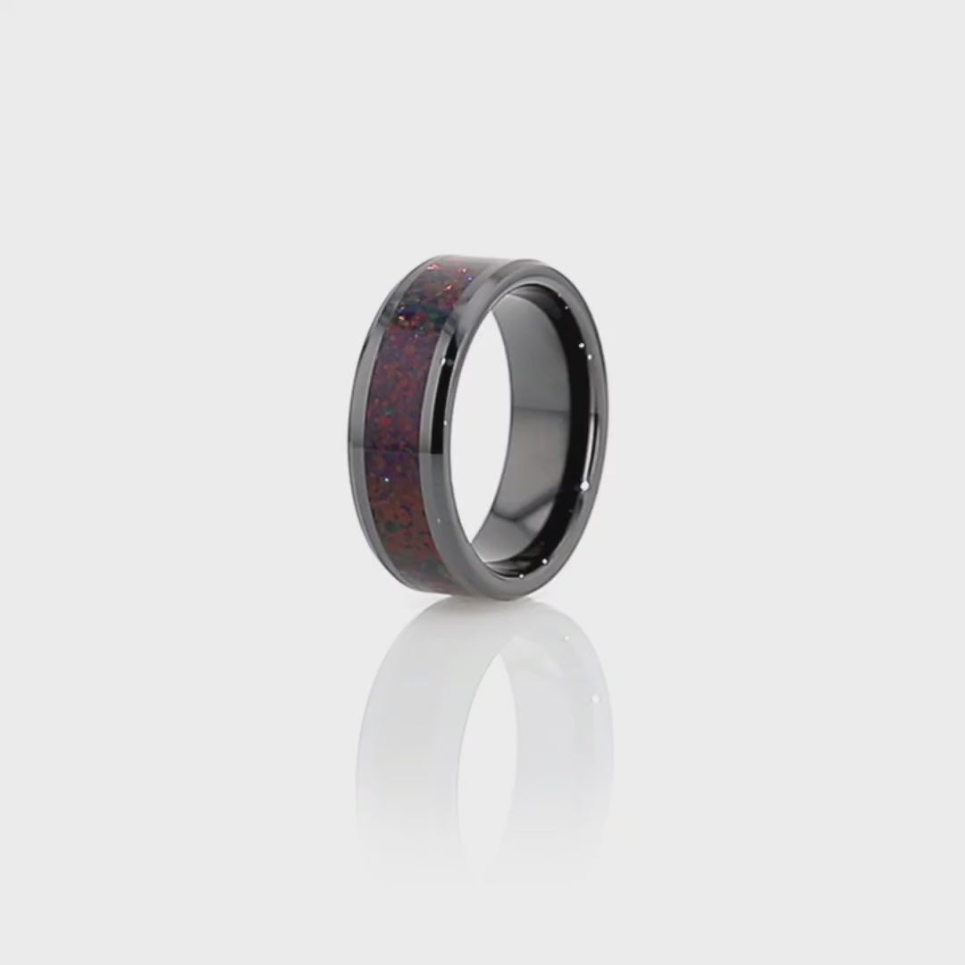 Alliance pour homme en ceramique noire avec incrustation d opale noire Bijoutiers Vansweden