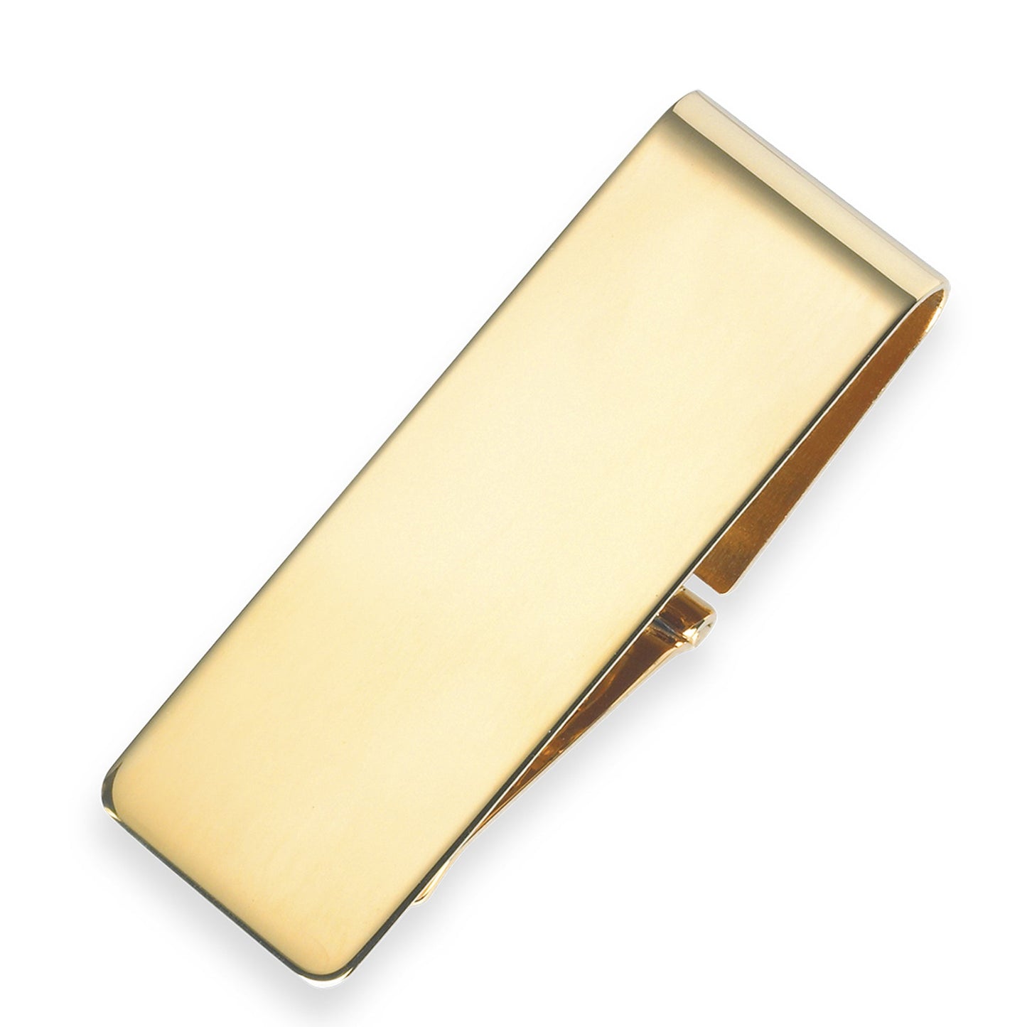 A polished hinged money clip displayed on a neutral white background.