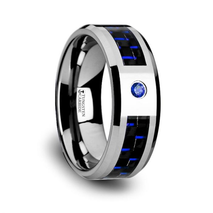 Blue carbon fiber wedding band store