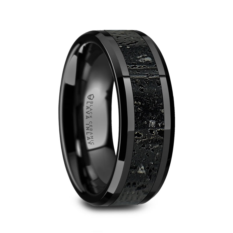 Bague homme pierre de lave et c ramique noire Bijoutiers Vansweden