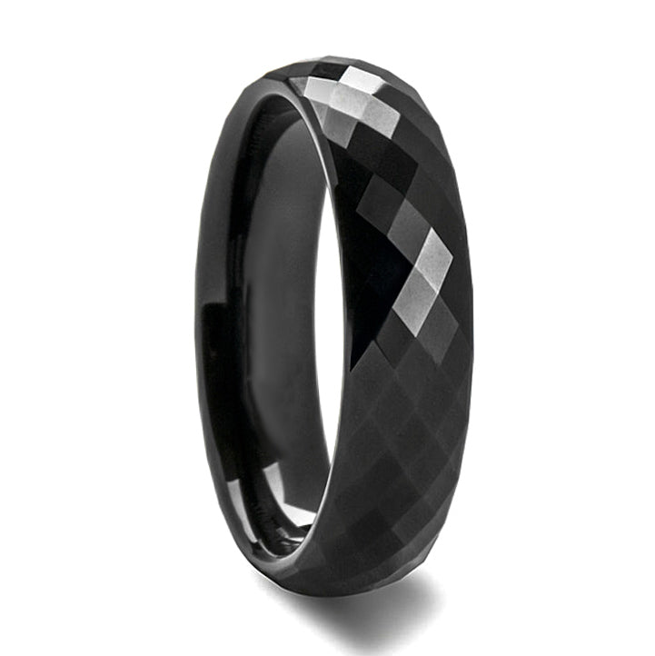 Anillo de tungsteno facetado con diamante negro Joyeros Vansweden