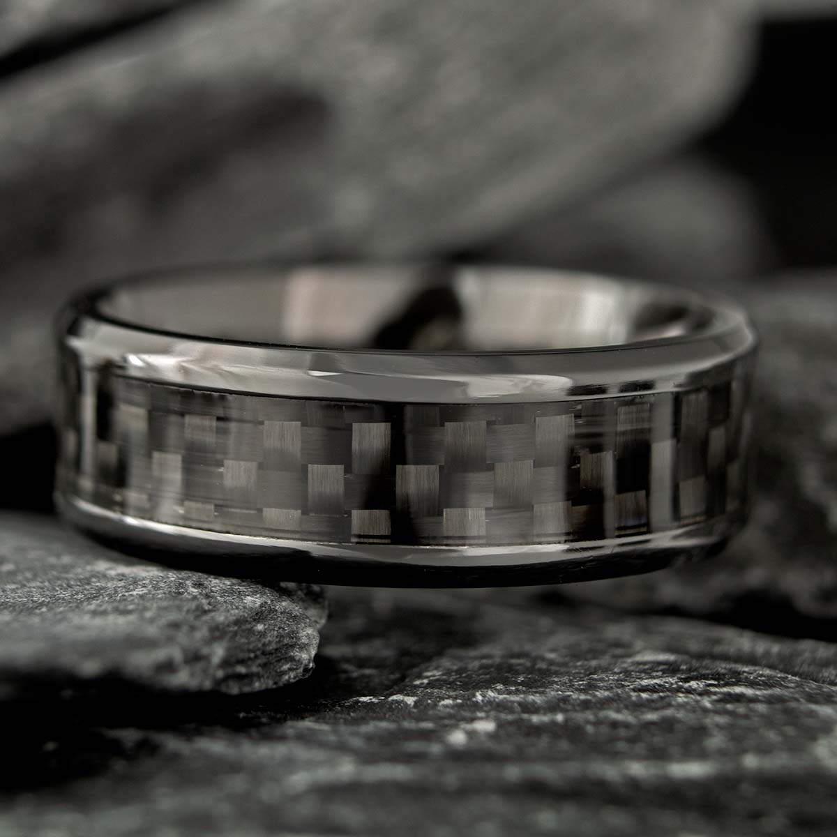 NFC Smart Ring rounded carbon fiber. Black matte wedding band