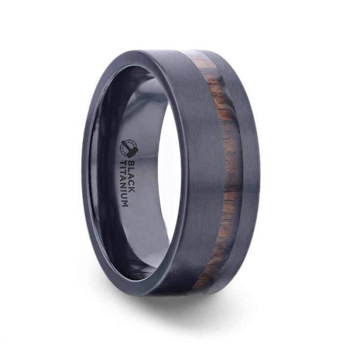 Black Titanium Men's Ring with Offset Koa Wood