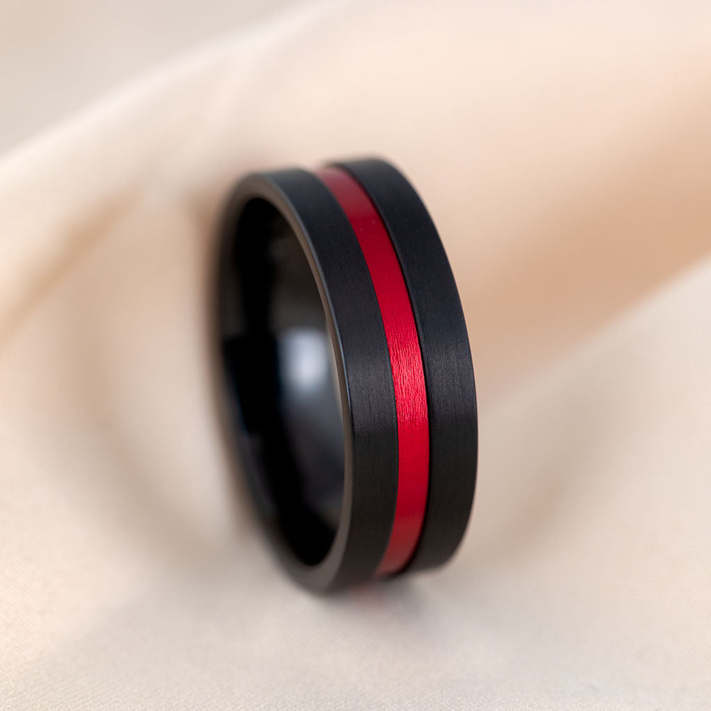 Bague pour homme en titane rouge et noir Bijoutiers Vansweden