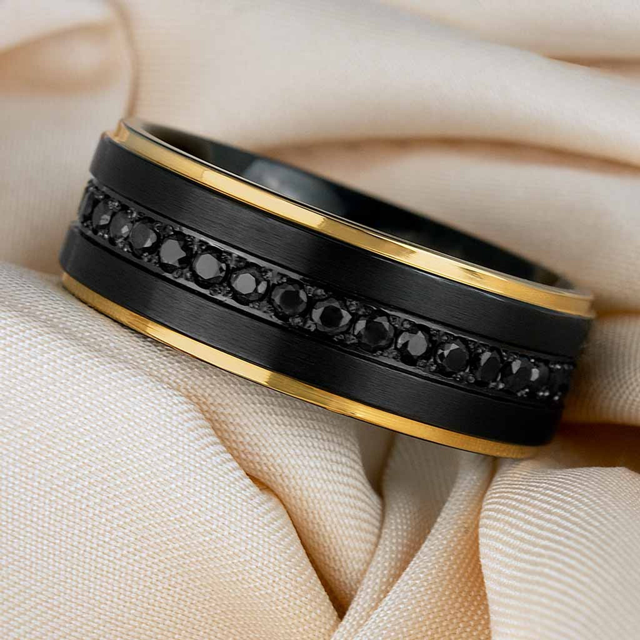 Black and gold mens wedding outlet band