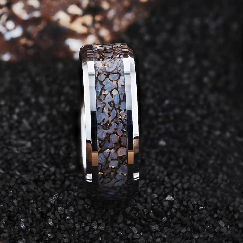 Mens wedding bands store with dinosaur bone