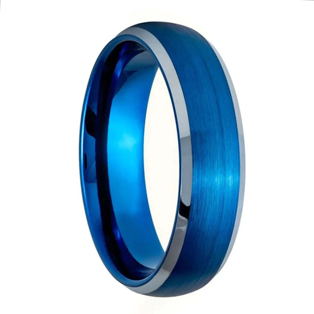 Brushed Domed Blue Tungsten Men's Wedding Band