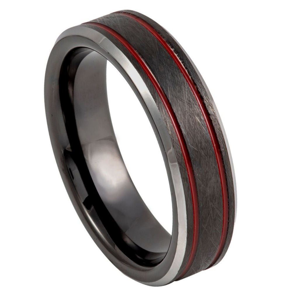 Red and black sales wedding ring sets