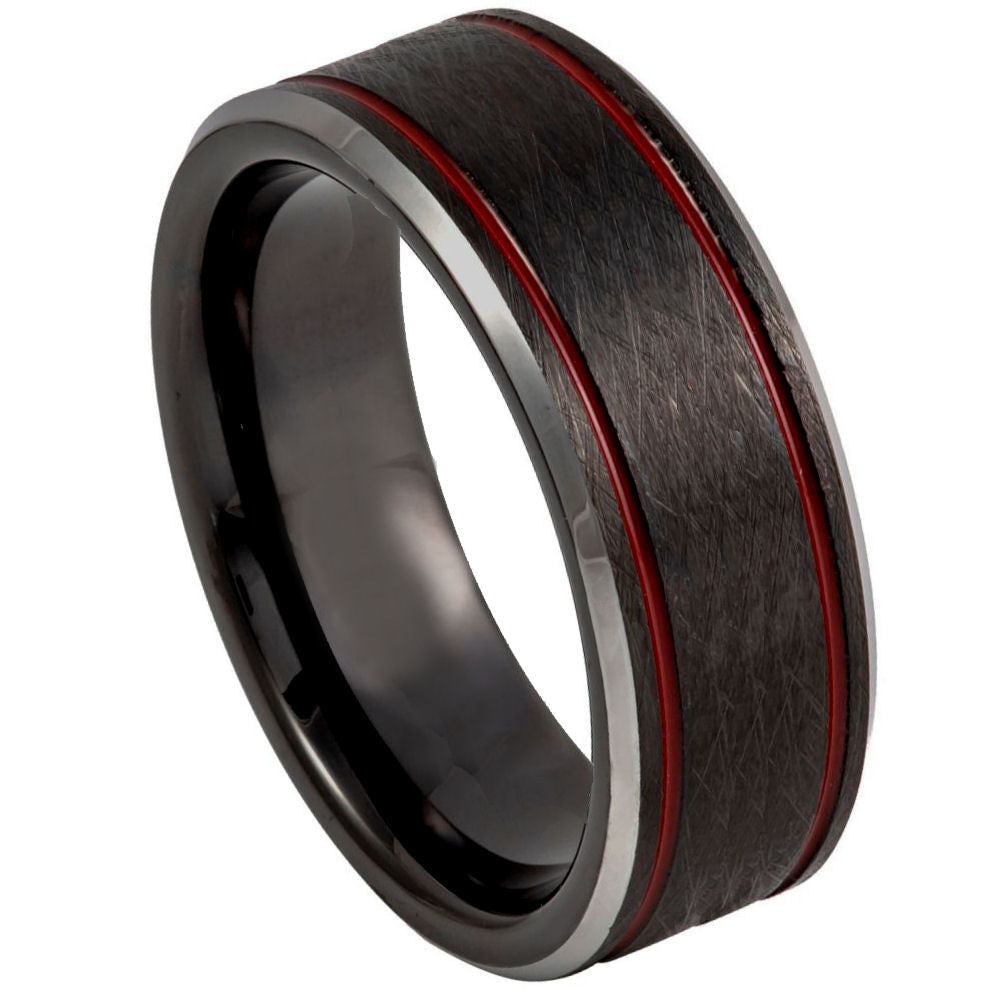 Brushed Tungsten Couples Wedding Ring Set With Red Grooves Vansweden Jewelers 8380