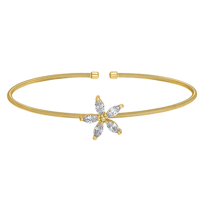 A cable flower bracelet with simulated diamonds displayed on a neutral white background.