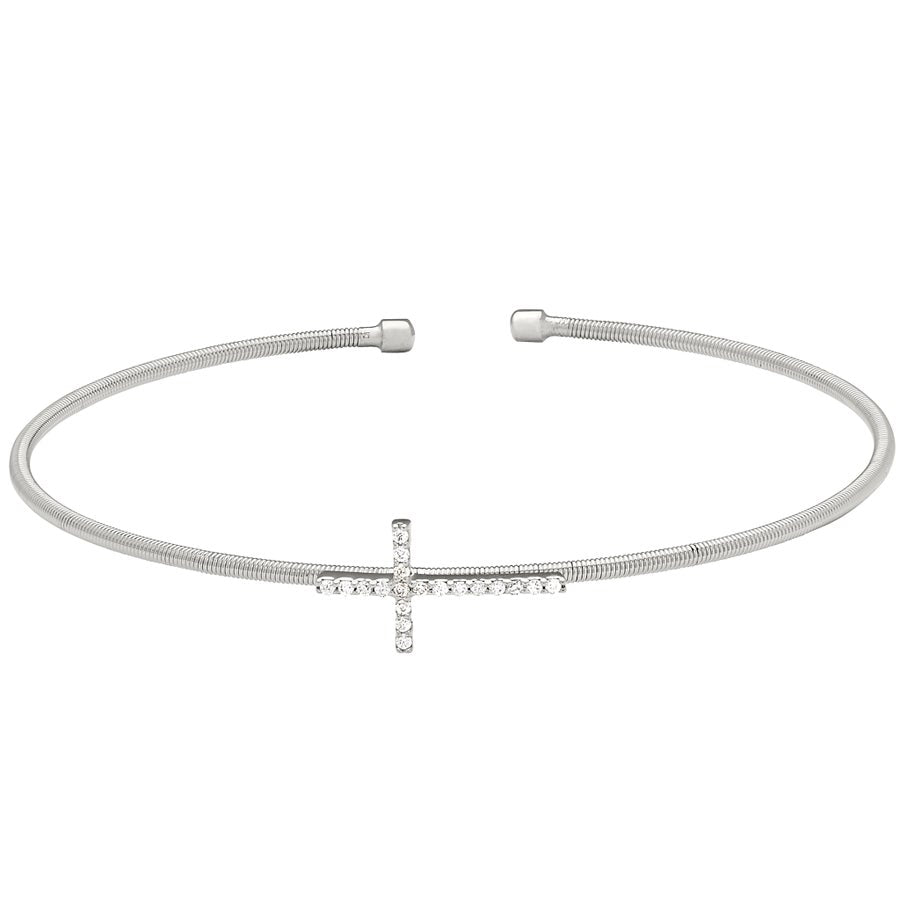 A cross flexible cable bracelet with simulated diamonds displayed on a neutral white background.