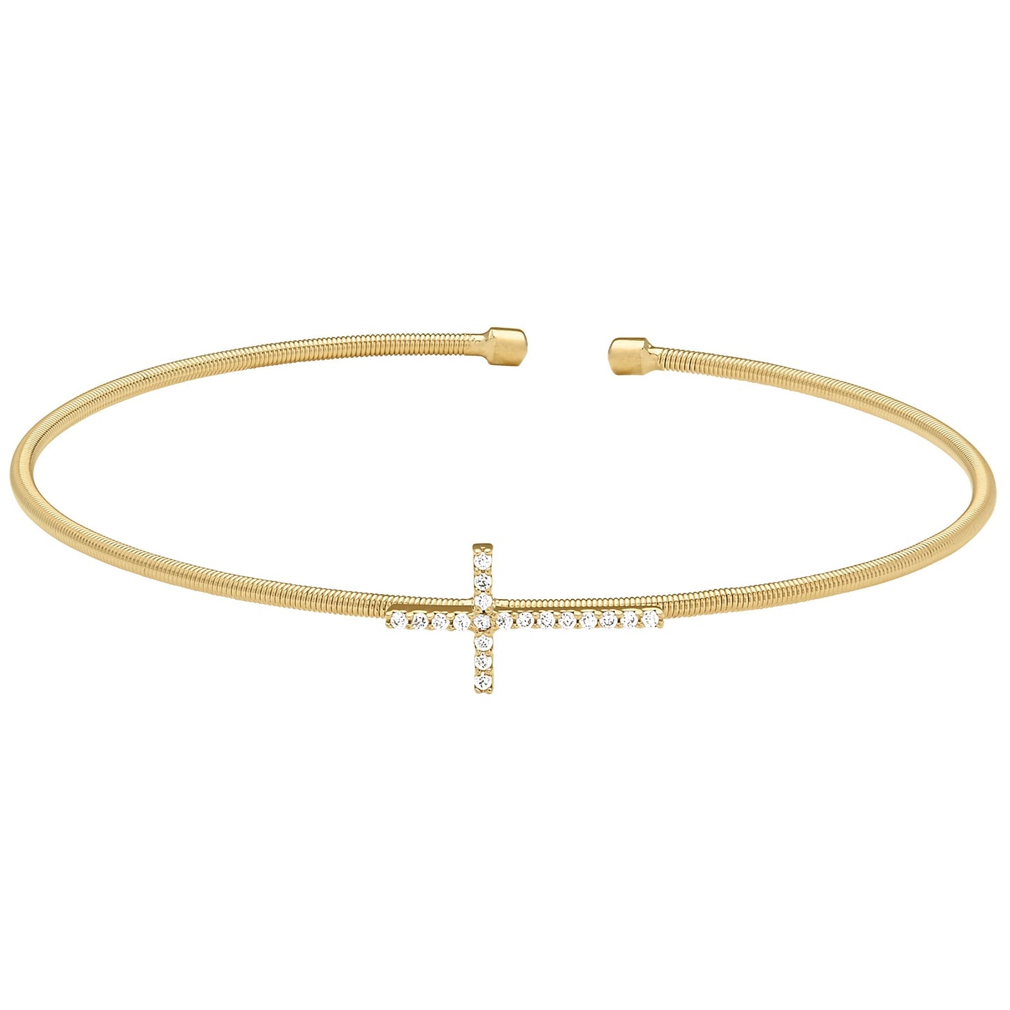 A cross flexible cable bracelet with simulated diamonds displayed on a neutral white background.