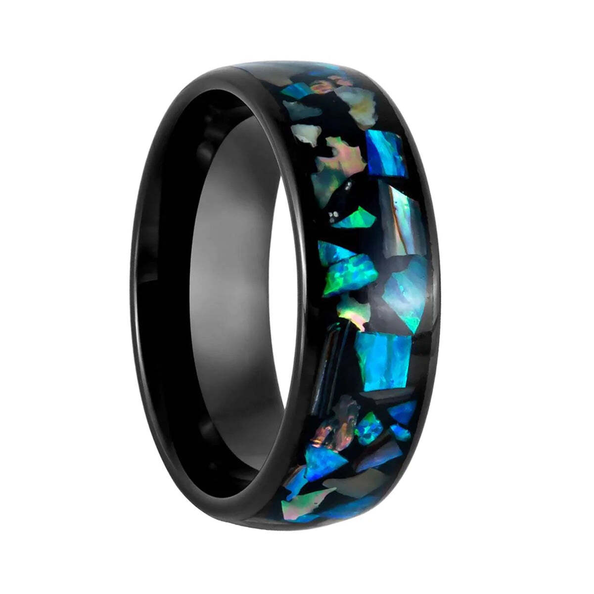 Abalone & Opal Inlay Black Tungsten Men's Wedding Band