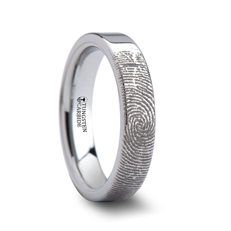 Unique Your Actual Family Finger print Ring Blue Engraved outlet Wedding Band Flat and Polished - 6mm & 4mm Available