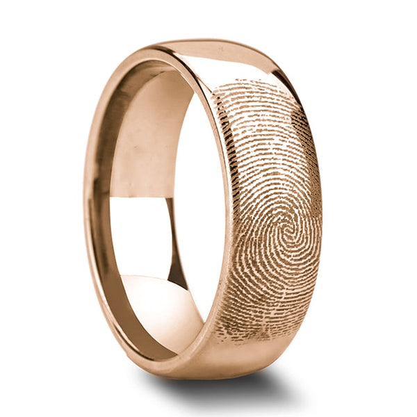 Custom Actual Fingerprint Ring Rose Gold buying Engraved Wedding Band Flat Shape Polished Titanium Ring- 4mm