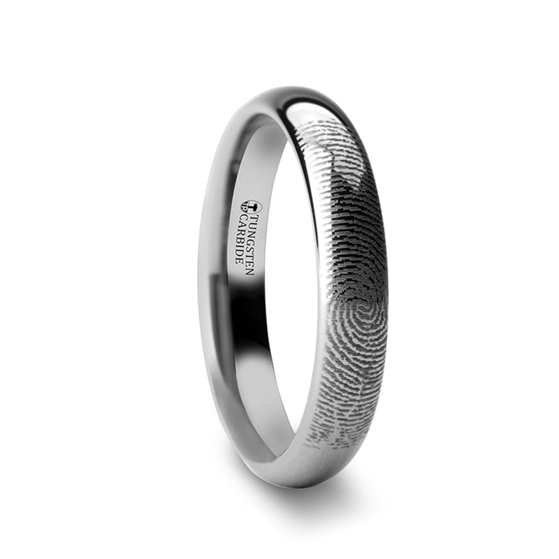 Custom popular Actual Fingerprint Ring Silver Engraved Wedding Band Polished Titanium Ring- 5mm