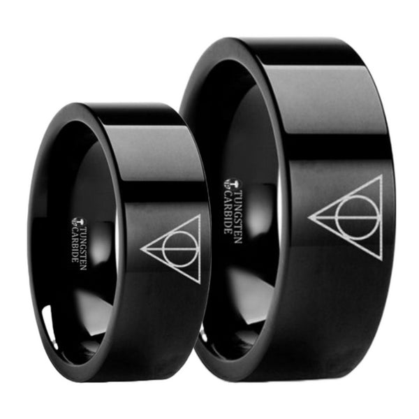 Harry Potter Deathly Hallows Black Tungsten Couple s Matching Ring Set