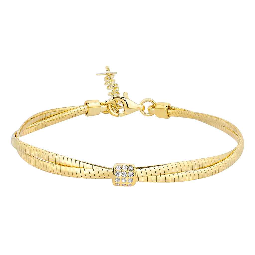 Brazalete Omega doble con detalles cuadrados de diamantes de imitaci n