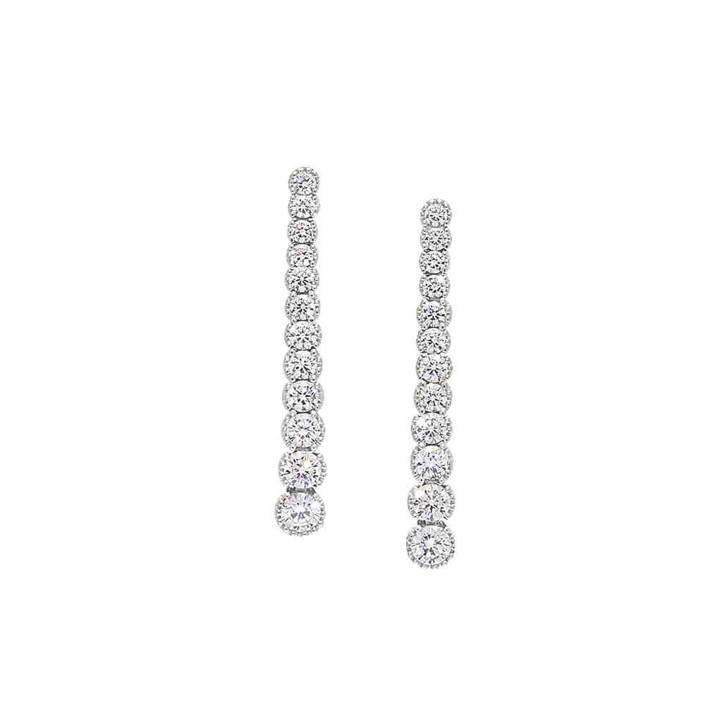 A drop earrings with simulated diamonds displayed on a neutral white background.