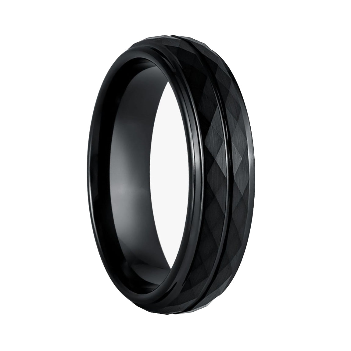 Dual Hammered Black Tungsten Couple's Matching Wedding Ring