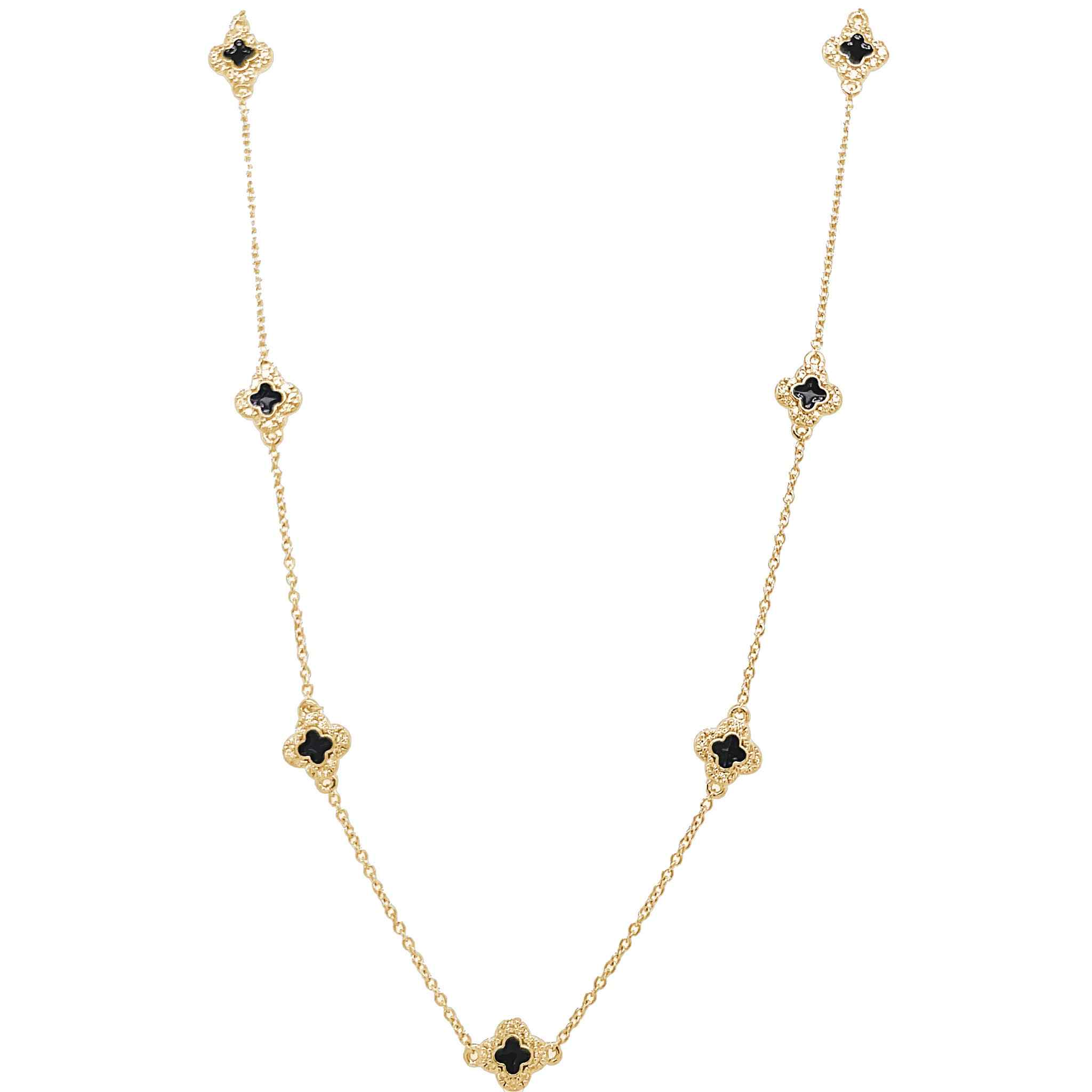 Enamel Clover Station Necklace with Simulated Diamonds
