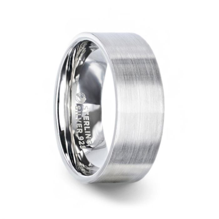 Flat Brushed Silver Men's Wedding Band