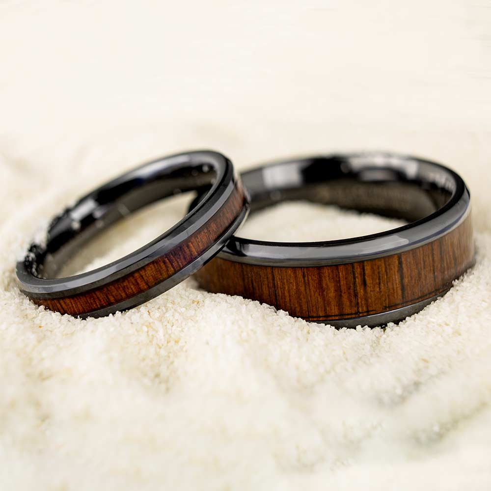 Koa wood online wedding ring sets