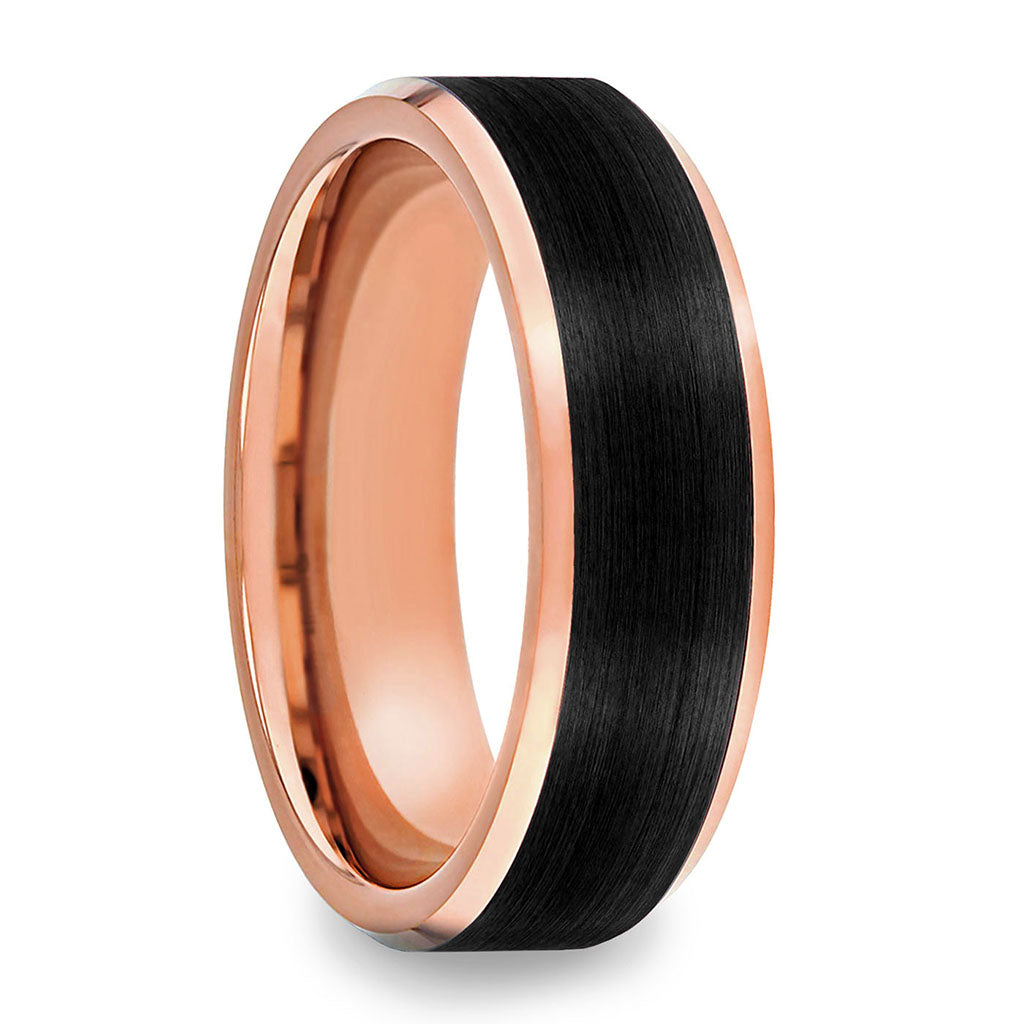 Rose Gold Tungsten Men's Wedding Band with Black Center